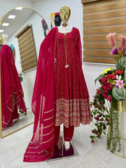 Shining Embroidery Work Pink Color Gown