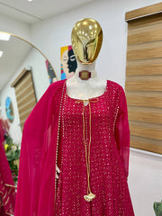Shining Embroidery Work Pink Color Gown