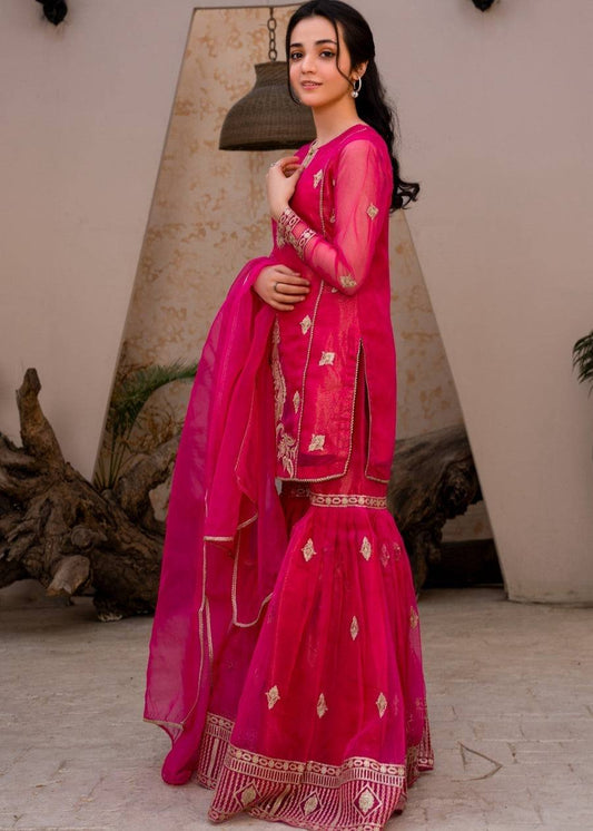 Pretty Sequence Work Pink Color Palazzo Suit