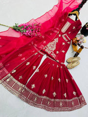 Pretty Sequence Work Pink Color Palazzo Suit