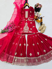 Pretty Sequence Work Pink Color Palazzo Suit