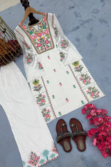 Beautiful Flower Print White Color Palazzo Suit
