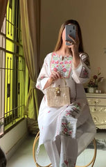 Beautiful Flower Print White Color Palazzo Suit