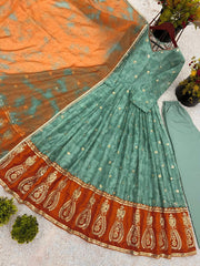 Exclusive Organza Silk Teal Green Color Gown