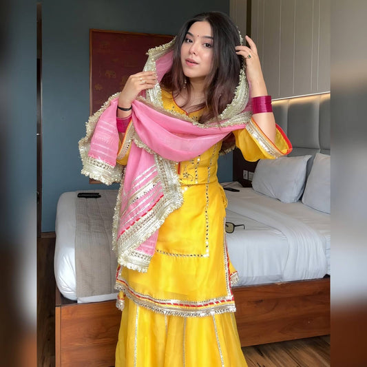 Occasion Wear Embroidered Work Yellow Color Sharara Suit