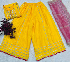 Occasion Wear Embroidered Work Yellow Color Sharara Suit