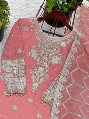 Outstanding Heavy Work Peach Color Sharara Suit