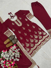 Occasion Wear Heavy Embroidery Work marron Color Palazzo Suit