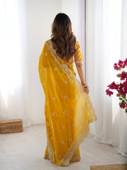 Stylish Heavy Work Yellow Color Saree