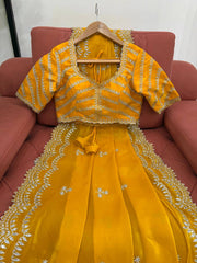 Stylish Heavy Work Yellow Color Saree