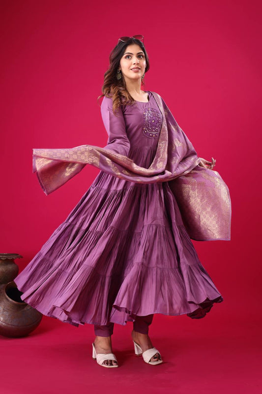 Stunning Roman Silk Lavender Color Gown