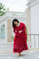 Gorgeous Embroidery Work Red Color Anarkali Suit