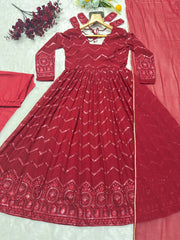 Gorgeous Embroidery Work Red Color Anarkali Suit