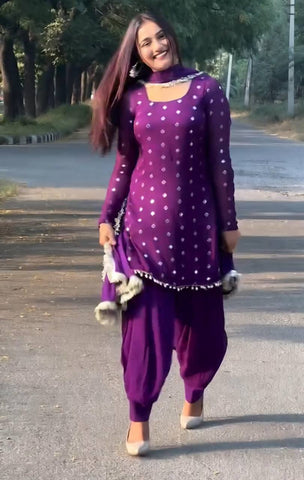 Glimmering Purple Color Dhoti Suit With Dupatta