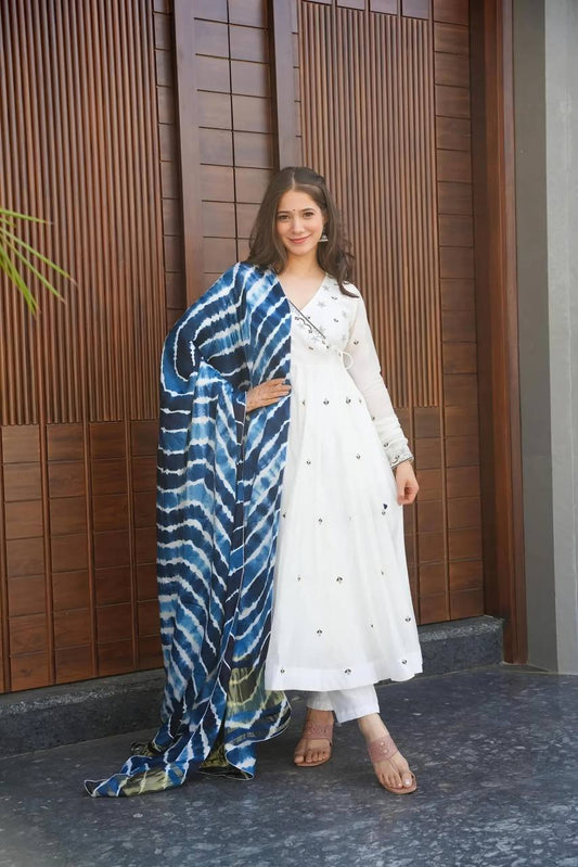 Precious Embroidered Work White Color Anarkali Suit
