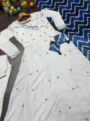Precious Embroidered Work White Color Anarkali Suit