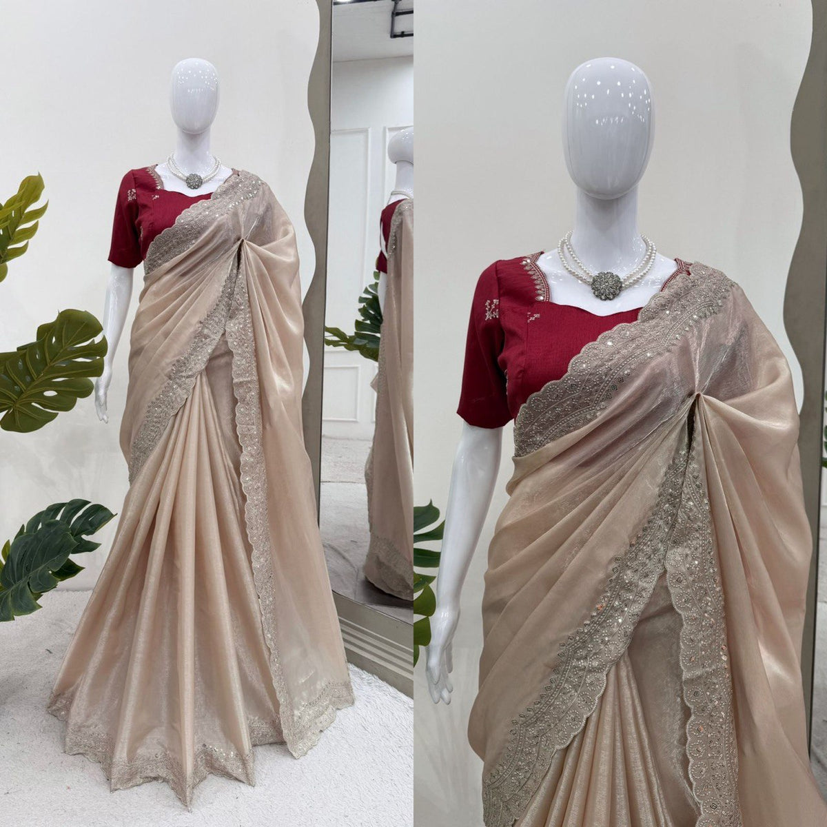 Glorious Sequence Work Off White Color Saree