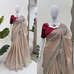 Glorious Sequence Work Off White Color Saree