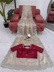 Glorious Sequence Work Off White Color Saree