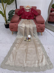 Glorious Sequence Work Off White Color Saree