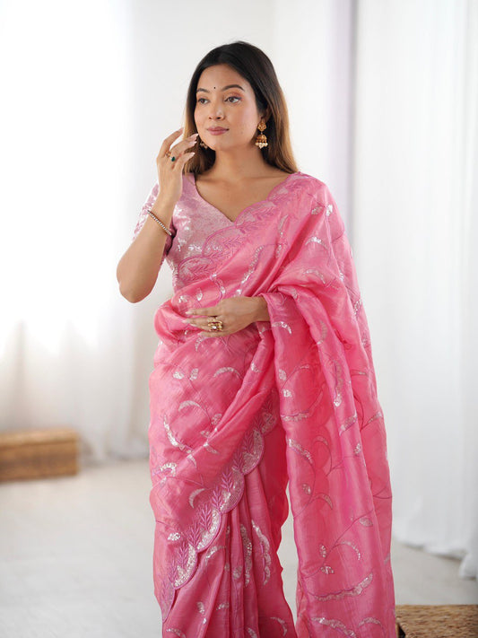 Lovely Sequence Work Pink Color Saree