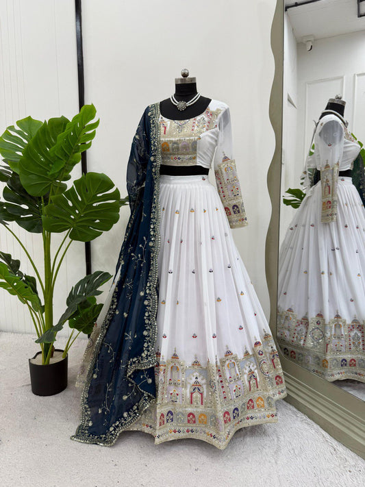 Thread with Sequence Work White Color Lehenga Choli