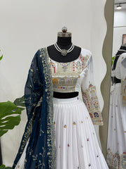 Thread with Sequence Work White Color Lehenga Choli