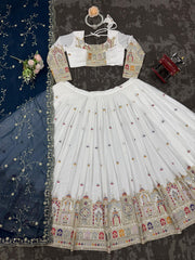 Thread with Sequence Work White Color Lehenga Choli