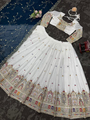 Thread with Sequence Work White Color Lehenga Choli