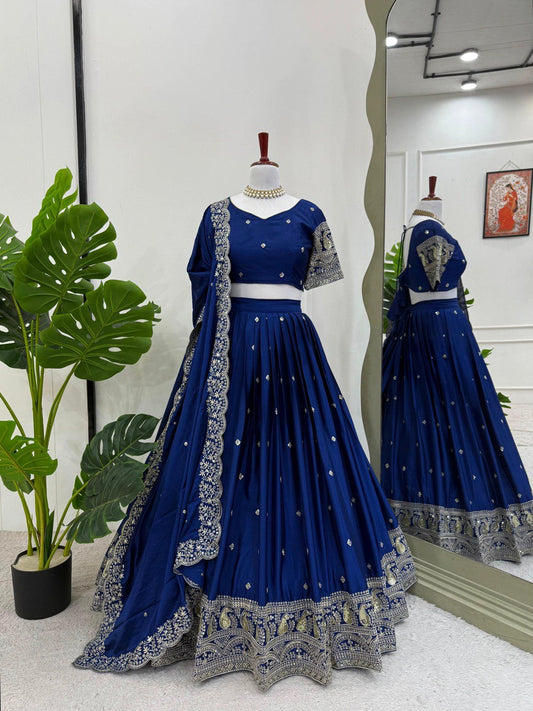 Bridal Wear Heavy Work Navy Blue Color Lehenga Choli