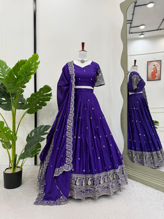 Bridal Wear Heavy Work Purple Color Lehenga Choli