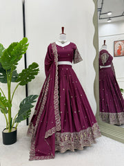 Bridal Wear Heavy Work Wine Color Lehenga Choli