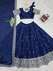Bridal Wear Heavy Work Navy Blue Color Lehenga Choli