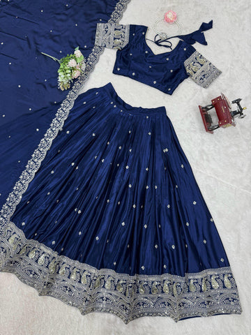 Bridal Wear Heavy Work Navy Blue Color Lehenga Choli