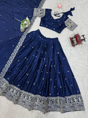 Bridal Wear Heavy Work Navy Blue Color Lehenga Choli