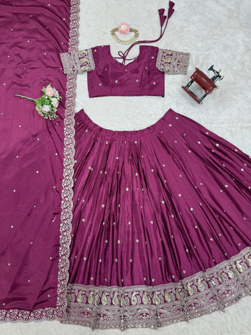 Bridal Wear Heavy Work Wine Color Lehenga Choli