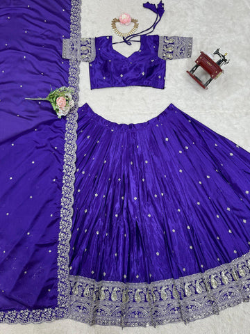 Bridal Wear Heavy Work Purple Color Lehenga Choli