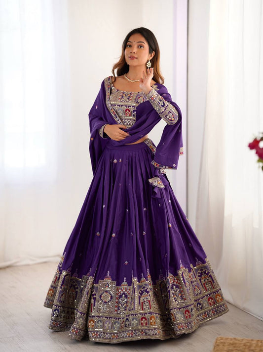 Wedding & Party Wear Sequence Work Purple Color Lehenga Choli