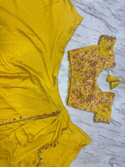 Elegant Embroidery Work Yellow Color Lehenga Saree