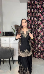 Fantastic Heavy Work Black Color Sharara Suit