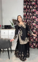 Fantastic Heavy Work Black Color Sharara Suit