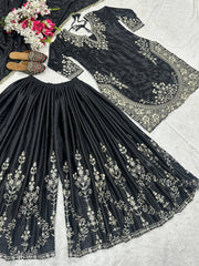 Fantastic Heavy Work Black Color Sharara Suit