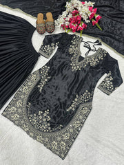 Fantastic Heavy Work Black Color Sharara Suit
