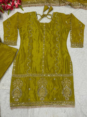 Mehndi Color Heavy Work Gorgeous Sharara Suit