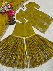 Mehndi Color Heavy Work Gorgeous Sharara Suit