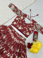 Marriage Special Heavy Work Marron Color Lehenga Choli