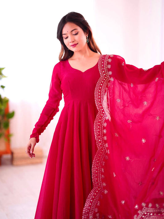 Adorable Fandy Silk Pink Color Anarkali Gown
