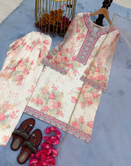 Fantastic Flower Print White Color Palazzo Suit