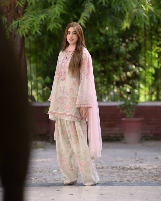 Fantastic Flower Print White Color Palazzo Suit