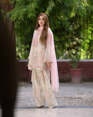 Fantastic Flower Print White Color Palazzo Suit